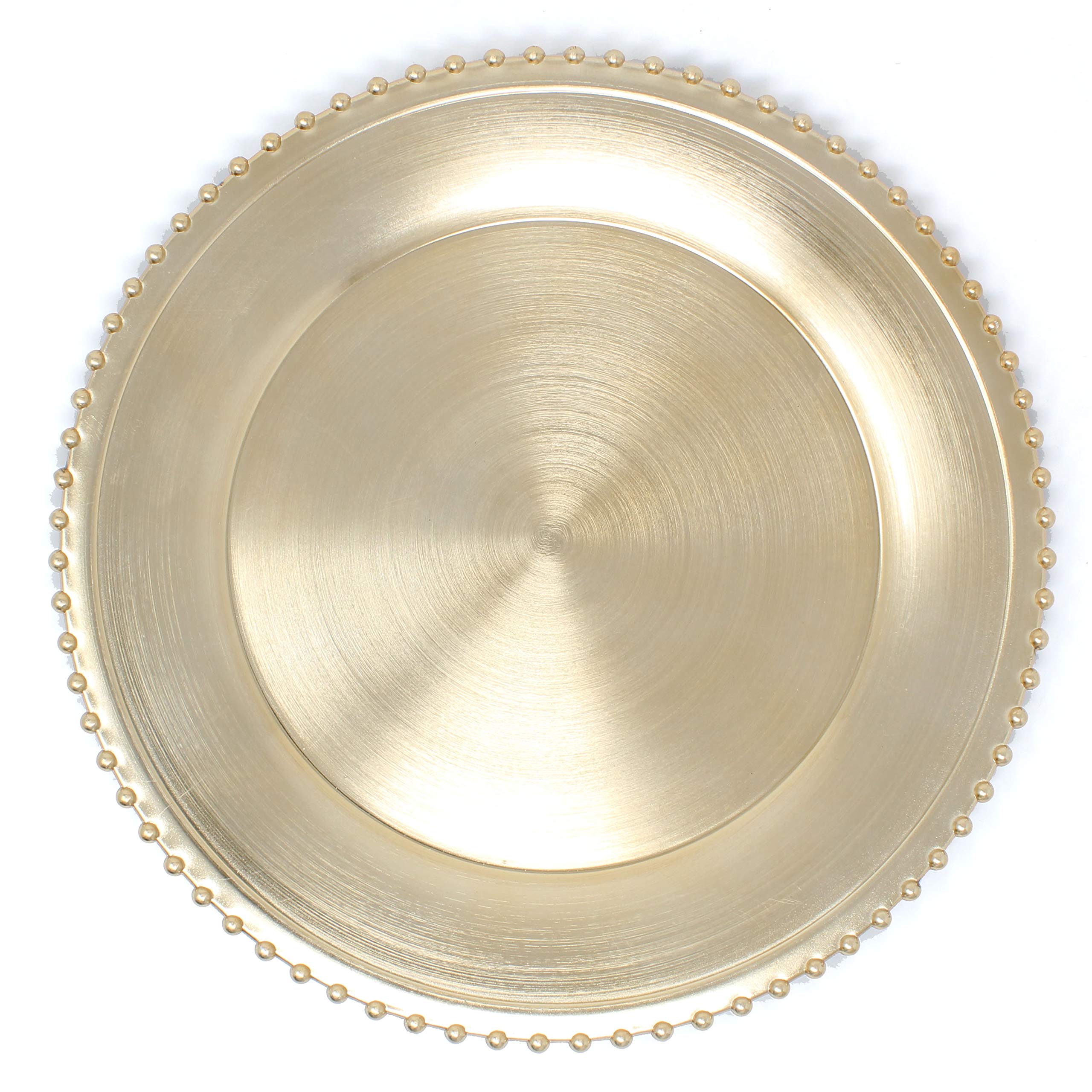 Metallic Foil Charger Plates with Beaded Rim - Elegant Plastic Dinner Plates Set of 6 - Gold Tableware for Weddings, Parties & Formal Dining Decor