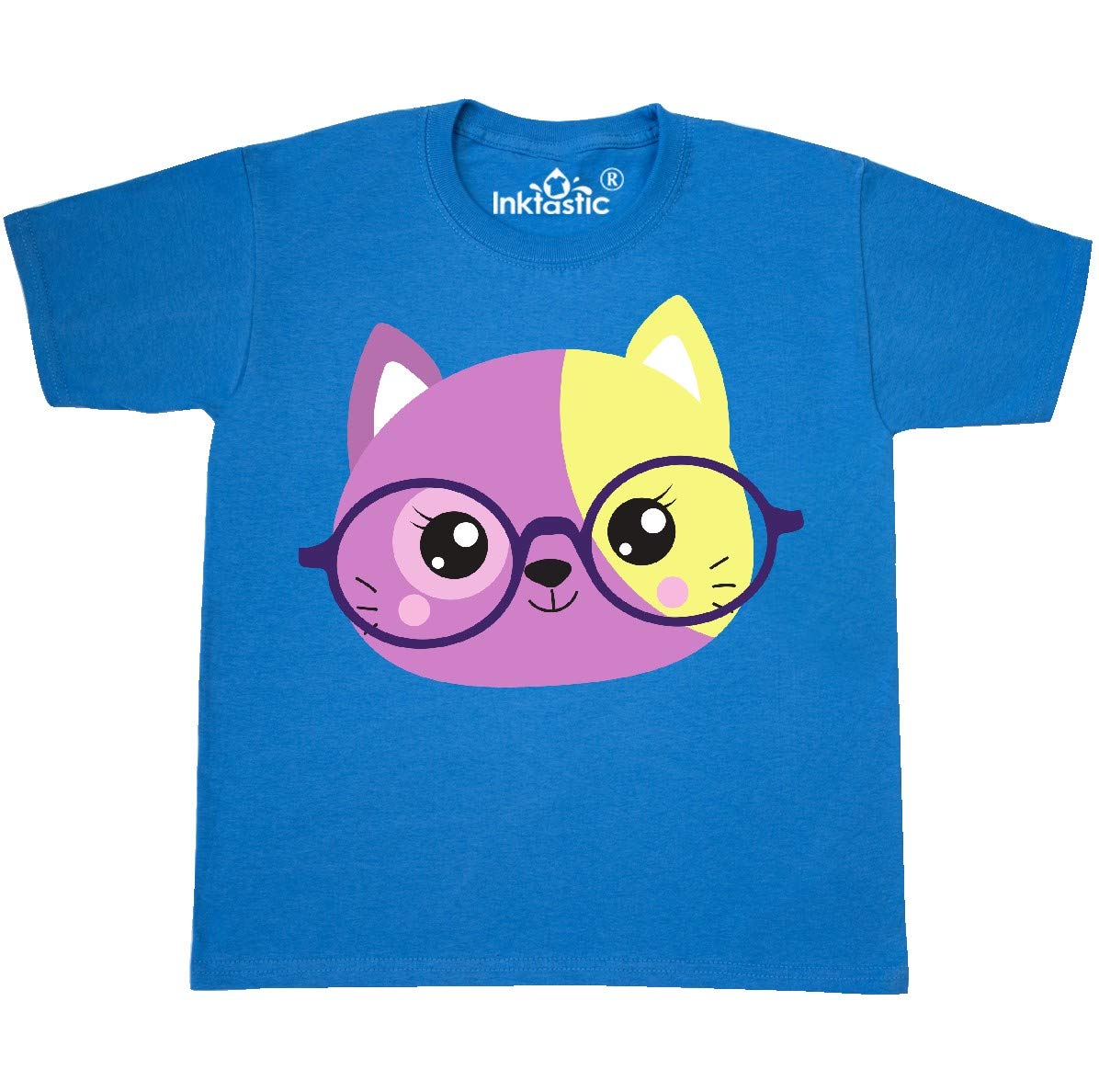 Inktastic Hipster Cat with Glasses - Cute Kitten Graphic Youth T-Shirt for Boys & Girls | Perfect for Casual Wear, School & Cat Lovers