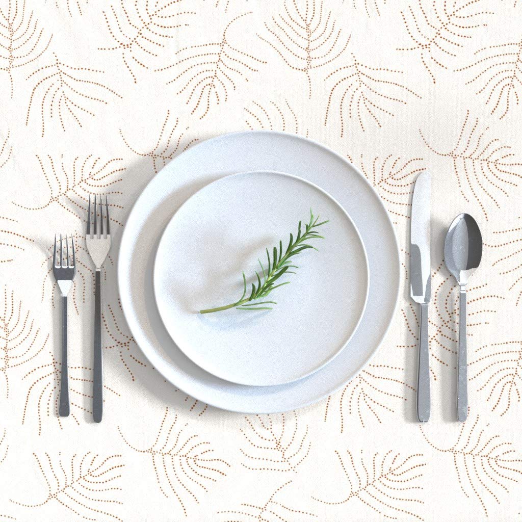 Custom Blush Dotted Palm Leaf Print Cotton Sateen Tablecloth 90