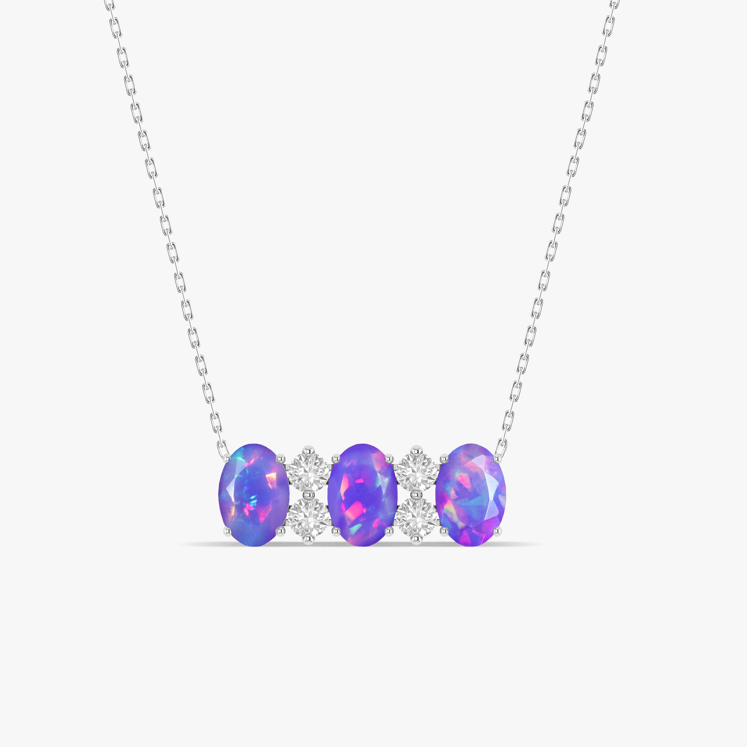 Natural Lavender Opal 3-Stone Oval Pendant Necklace for Women - Elegant Jewelry Gift for Birthday, Anniversary & Special Occasions