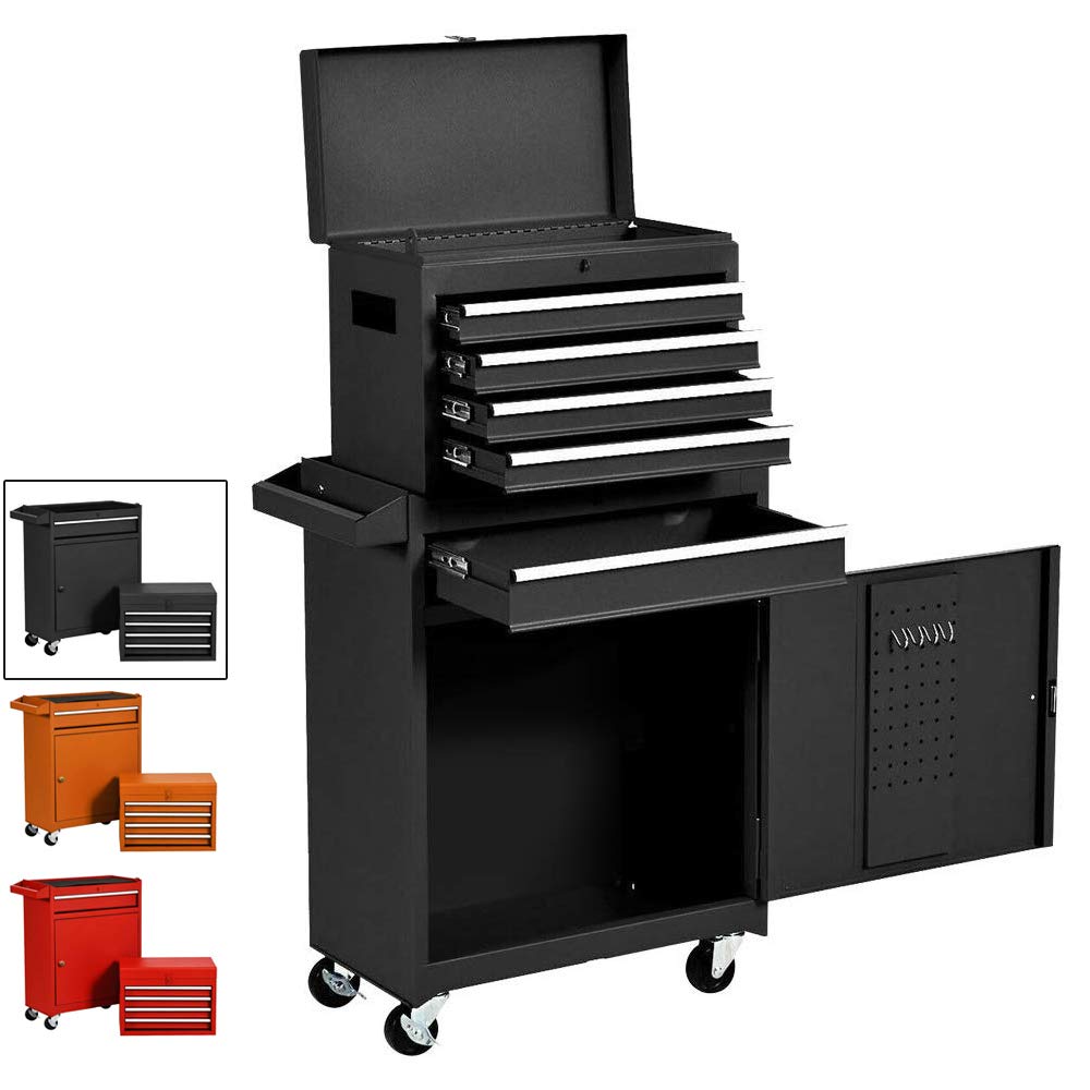 5-Drawer Rolling Tool Chest with Lockable Drawers - Heavy Duty Sliding Metal Tool Cabinet, Large Capacity Removable Tool Storage Box with Wheels - Perfect for Garage, Workshop & DIY Projects (Black)