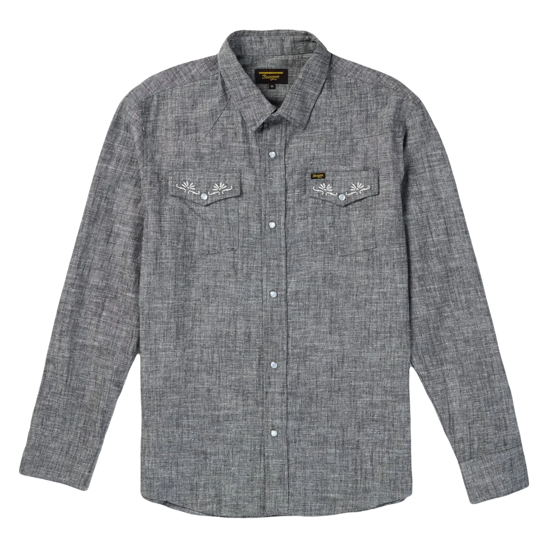 Seager Reagan Pearl Snap Washed Black Hemp Shirt - Western Style Button Down for Men - Perfect for Cowboy Rodeo, Country Music Festivals & Casual Wear
