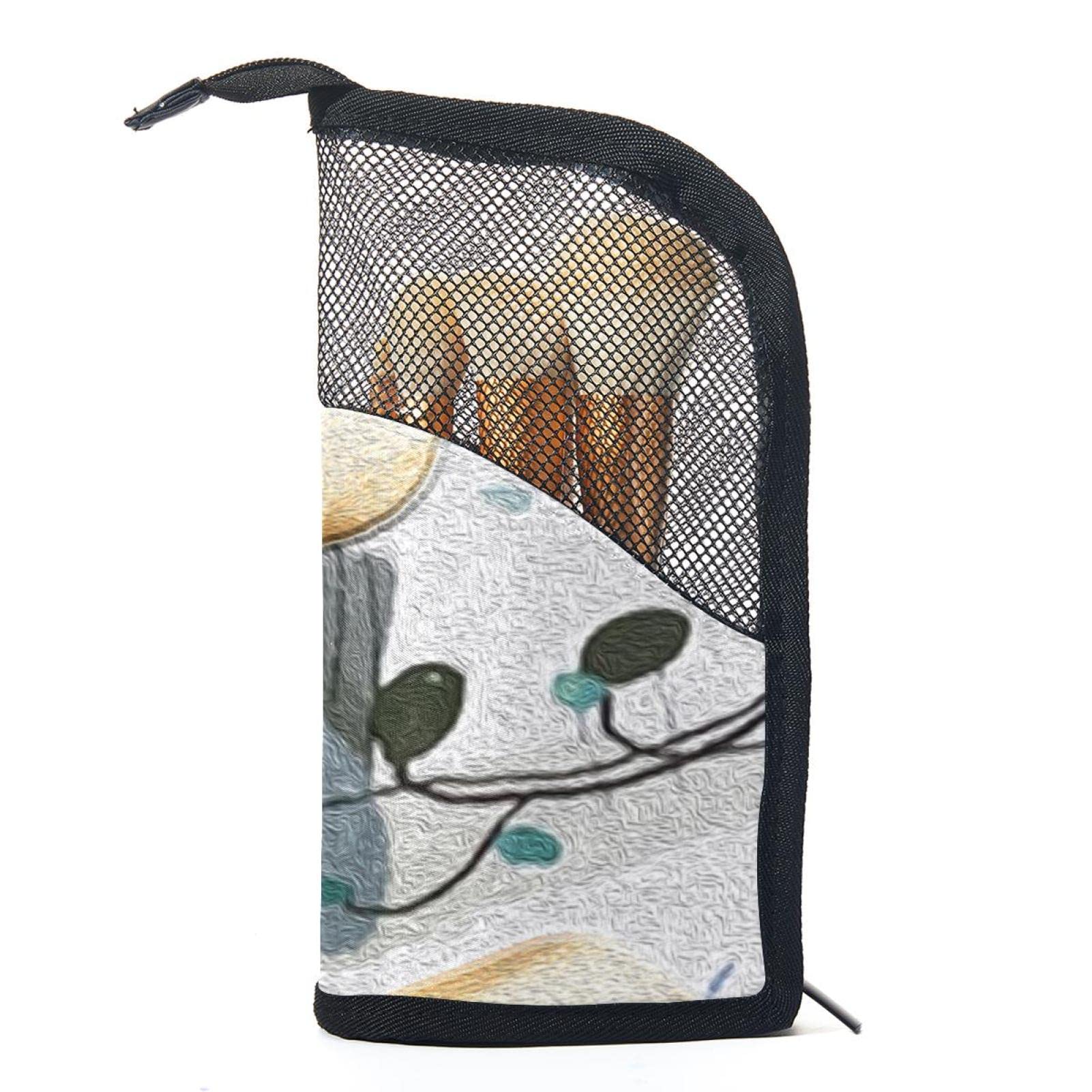 12-Piece Makeup Brush Organizer Bag with Portable Holder Case - Ink Painting Bird Design for Travel & Home Storage | Perfect for Makeup Artists & Beauty Enthusiasts