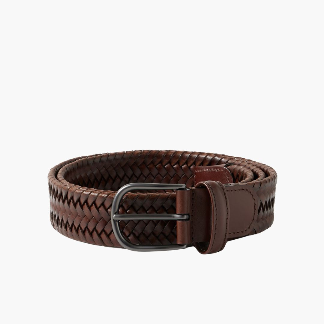 3.5cm Genuine Leather Stretch Woven Belt for Men & Women - Adjustable Brown Waist Belt - Perfect for Jeans, Pants, Dresses & Casual Outfits