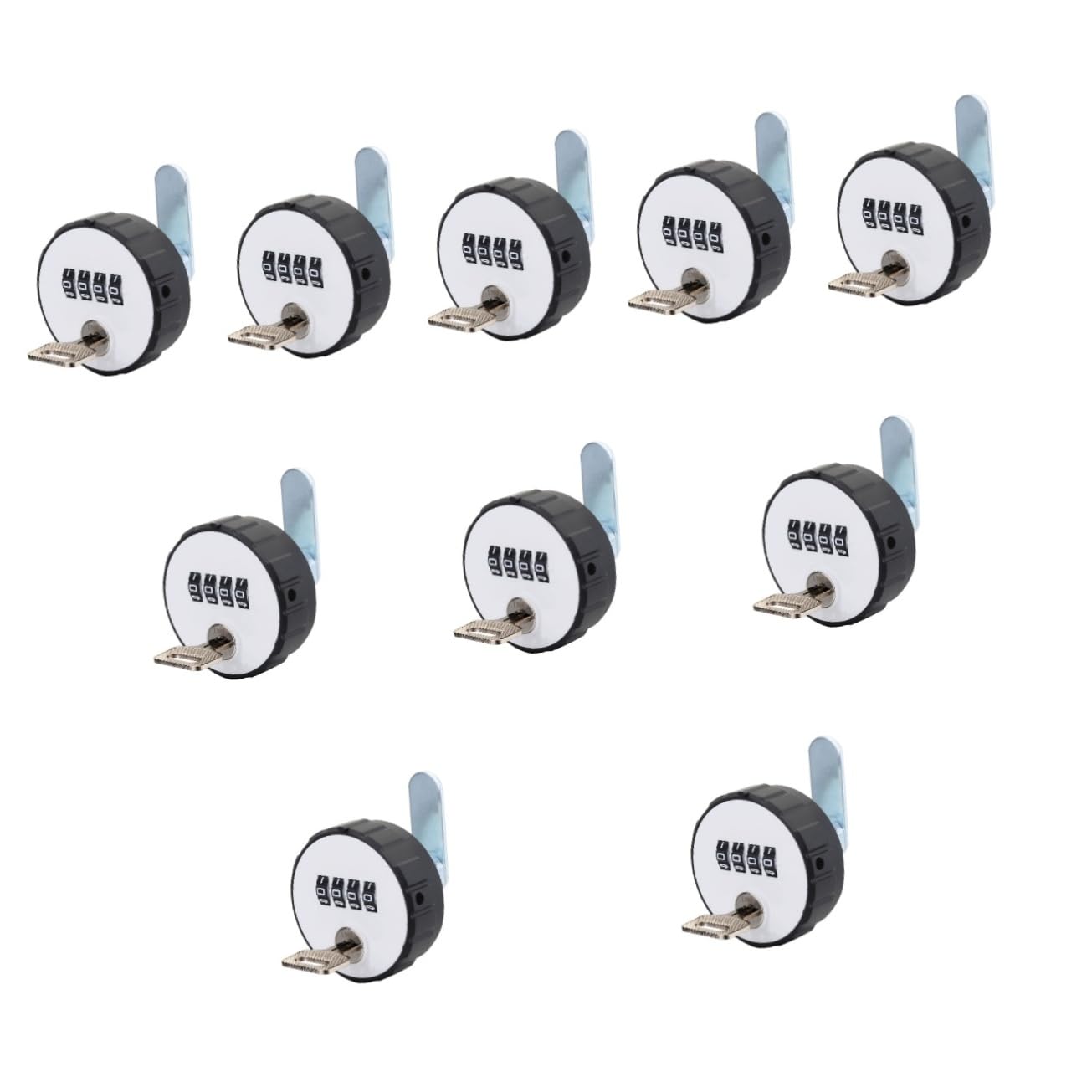 10-Piece Combination Cam Lock Set - Round Mechanical Cabinet & Drawer Lock with 4-Digit Number Padlock & Keyless 4-Code Security - Durable Engineering Plastic for File Cabinets, Keyboard Drawers & Adult Storage Solutions - Perfect for Home, Office & Workshop Organization