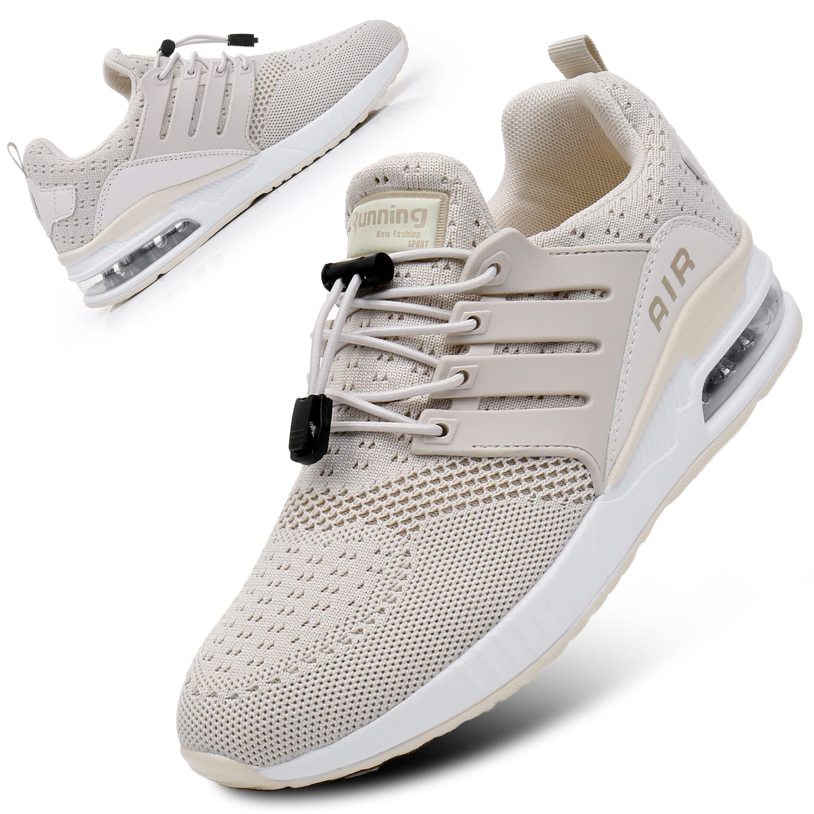 BOGOVER Women's Lightweight Air Running Shoes - Breathable Gym Jogging Tennis Sneakers with Air Cushion, No-Tie Lace Design (Khaki, Size 5) | Perfect for Workouts, Running, Walking & Casual Wear