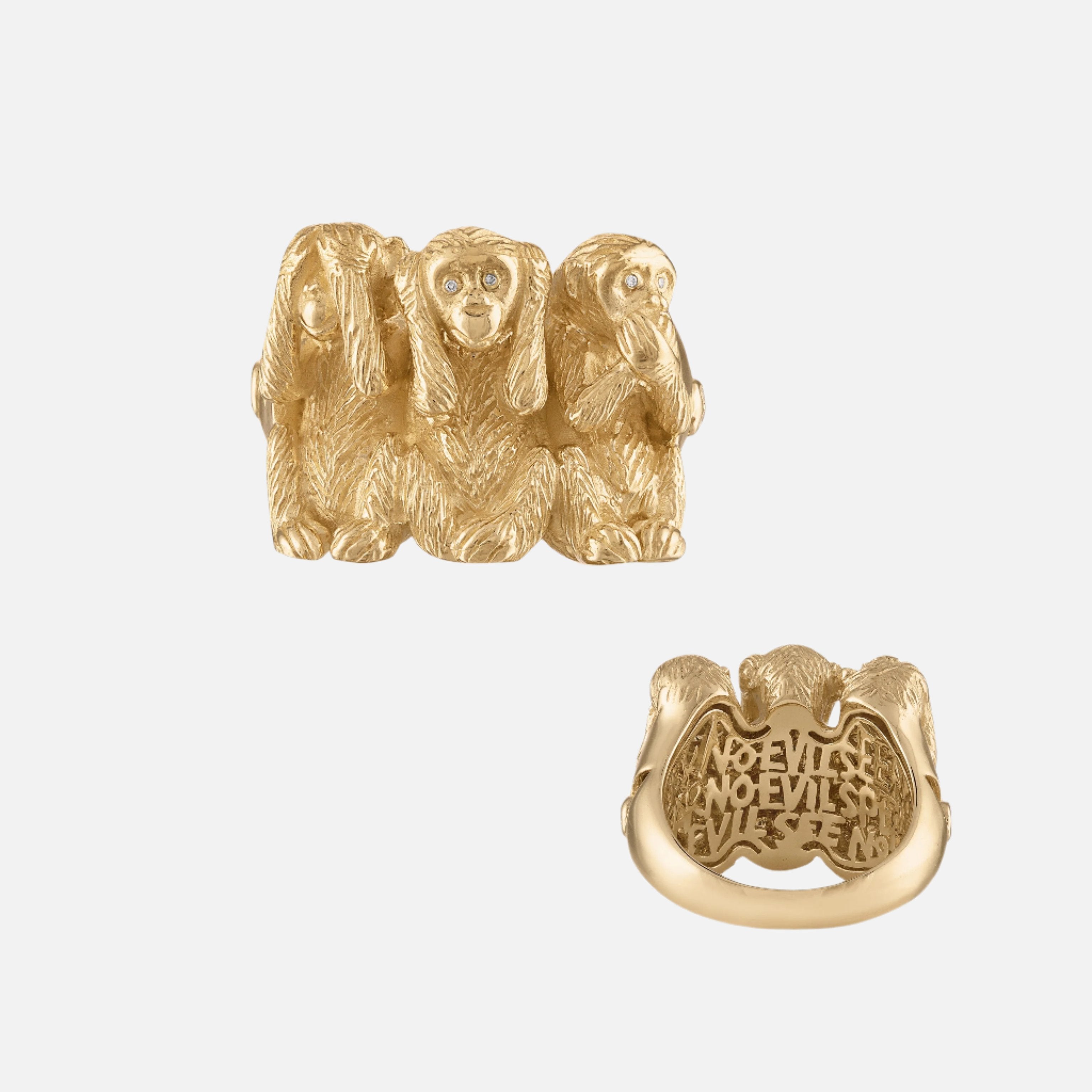 Wise Monkeys Ring - Stylish Adjustable Silver Ring for Men & Women - Perfect for Gifts, Weddings, and Everyday Fashion Accessories