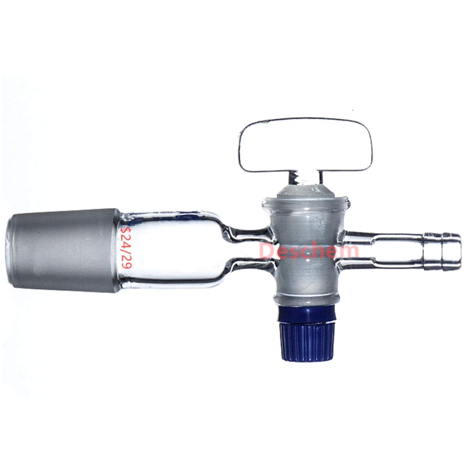 24/29 Lab Glass Stopcock - Straight Vacuum Adapter with 10mm Hose for Chemistry Experiments
