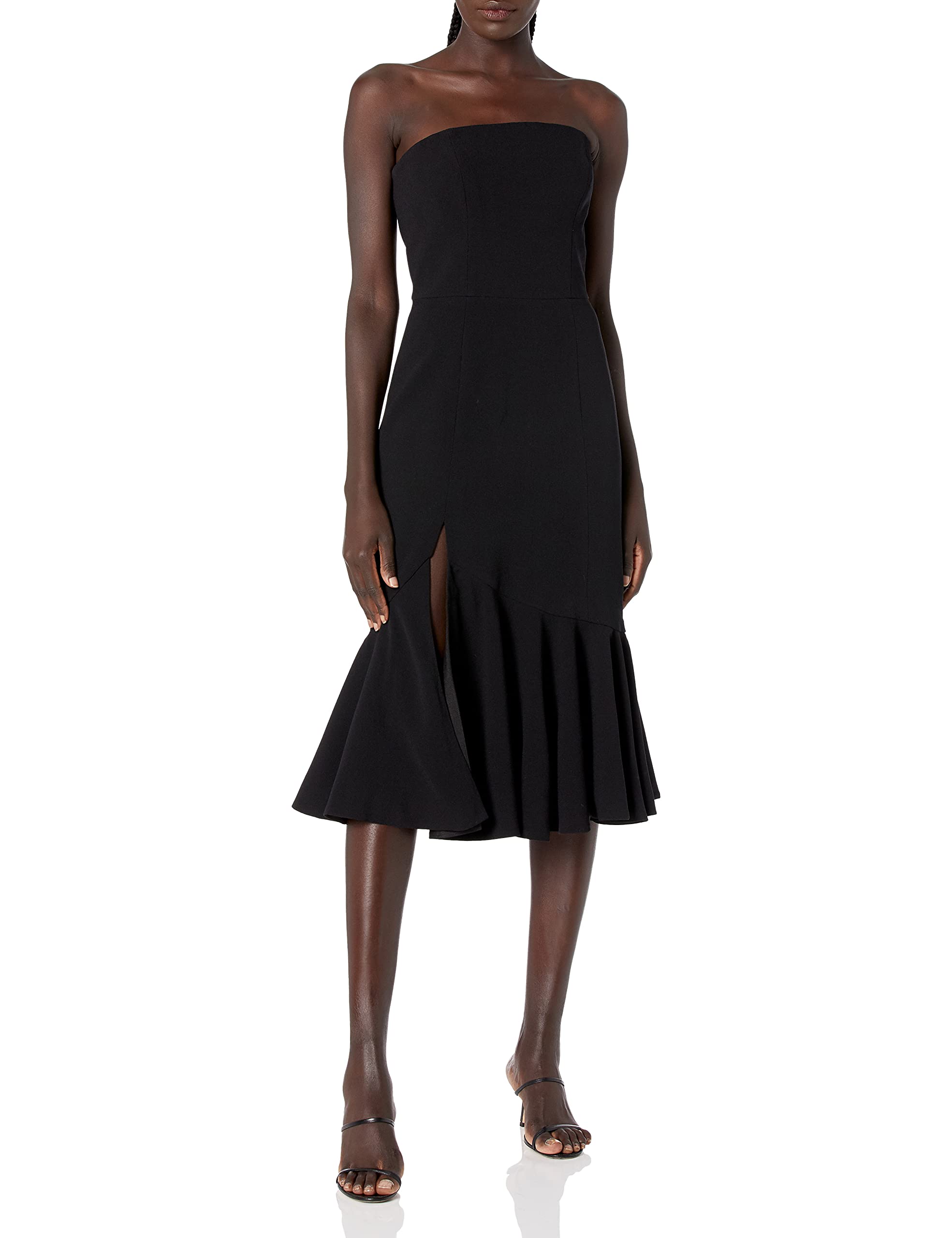 Dress the Population Women's Madison Strapless Midi Dress with Thigh High Slit - Elegant Cocktail Party & Wedding Guest Dress