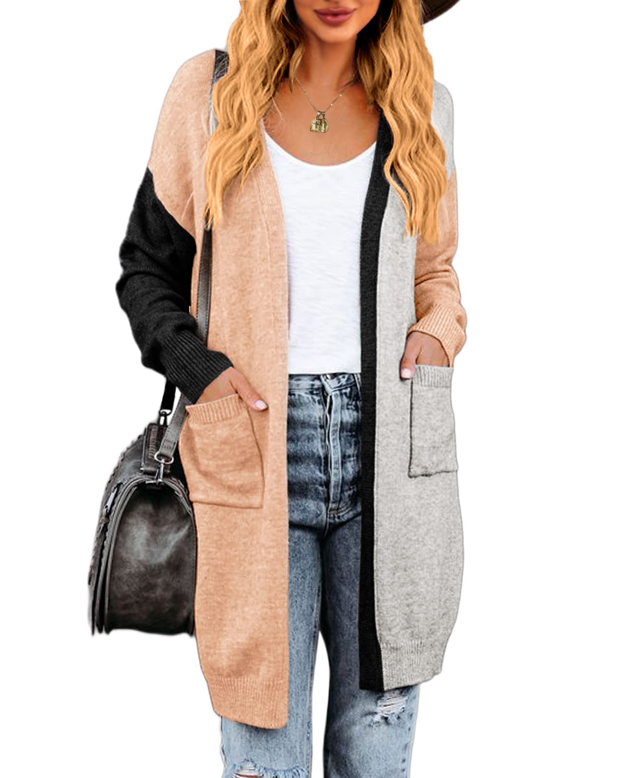 Lovaru Women's Boho Open Front Cardigan - Colorblock Long Sleeve Loose Knit Lightweight Sweater for Casual Outfits & Layering in Fall & Spring