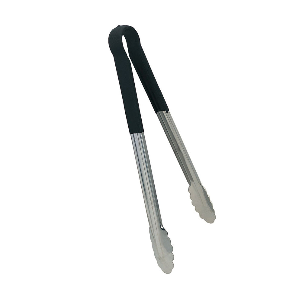Premium Black Coated Utility Tongs - 16 Inch Heavy Duty Kitchen Tongs for Grilling, Cooking, and Serving - Non-Slip Heat Resistant BBQ Tongs for Outdoor & Indoor Use