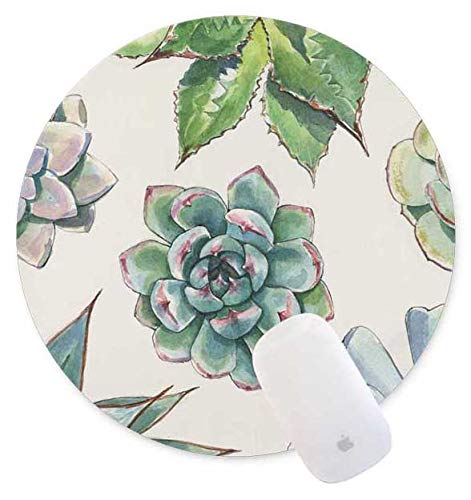 Stylish Round Succulent Cactus Mouse Pad - 7.87 Inch Non-Slip Rubber Gaming Mouse Mat for PC Laptop Office & Home Decor