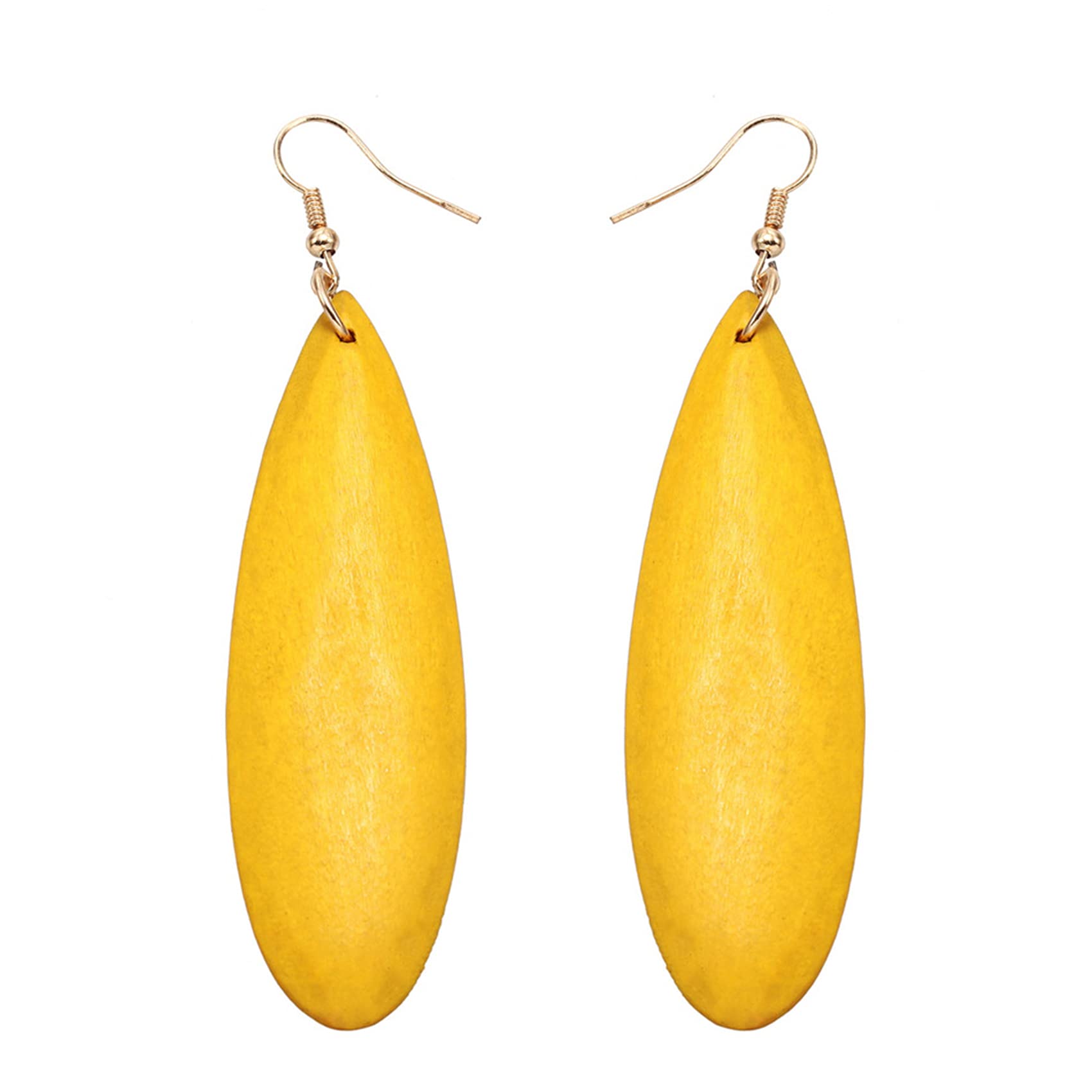 Handmade Wooden Teardrop Earrings for Women - Geometric Waterdrop Dangle Earrings | Lightweight Yellow Wood Jewelry (7x2.2x0.7cm) | Perfect for Boho Style, Casual Wear & Special Occasions