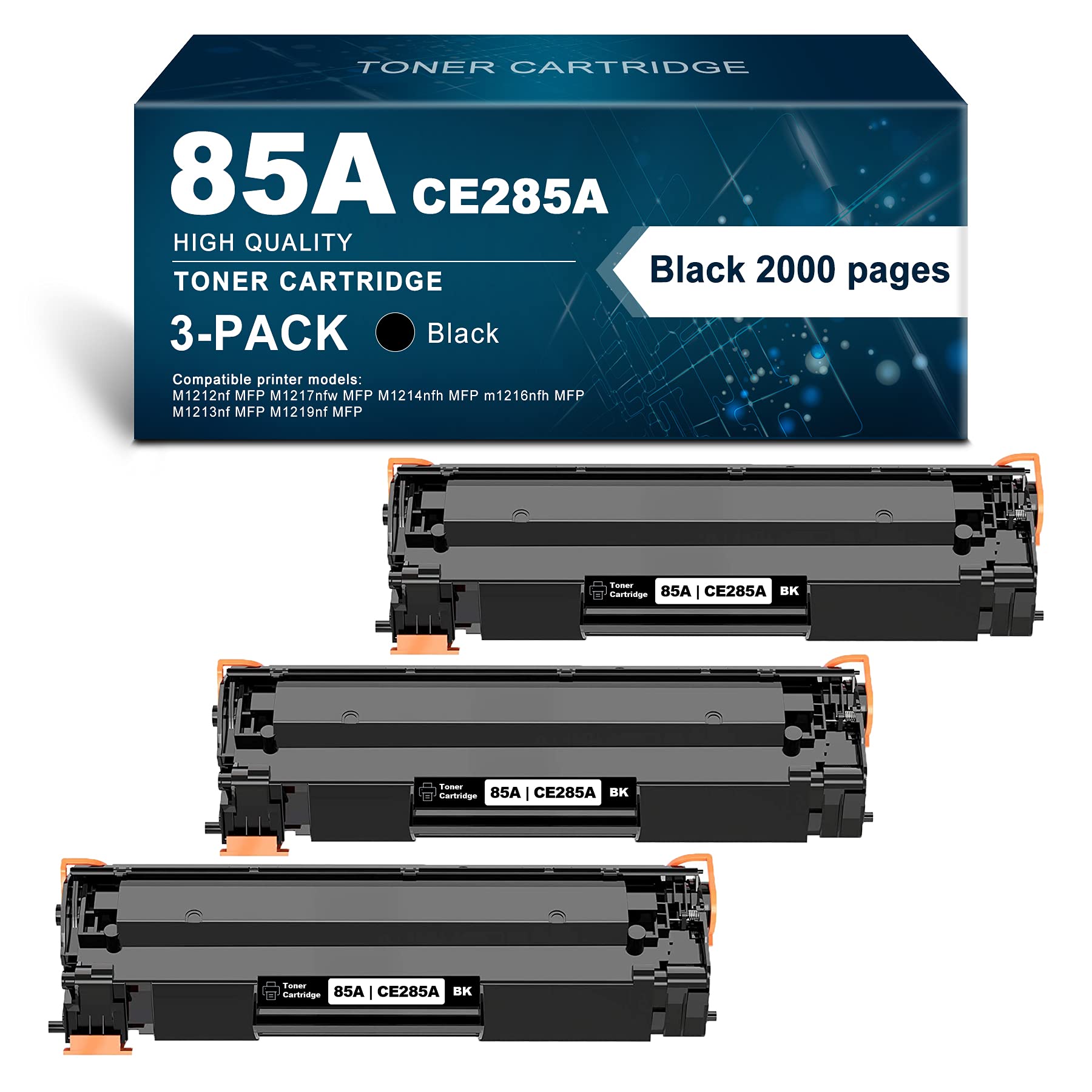 85A Toner Cartridge 3-Pack - Compatible with HP M1219nf, P1102w, P1109w, P1005, P1006, M1132, P1102n, M1212nf, M1217nfw, M1214nfh, M1216nfh, M1213nf Printers - High-Quality Replacement for Home & Office Printing Needs