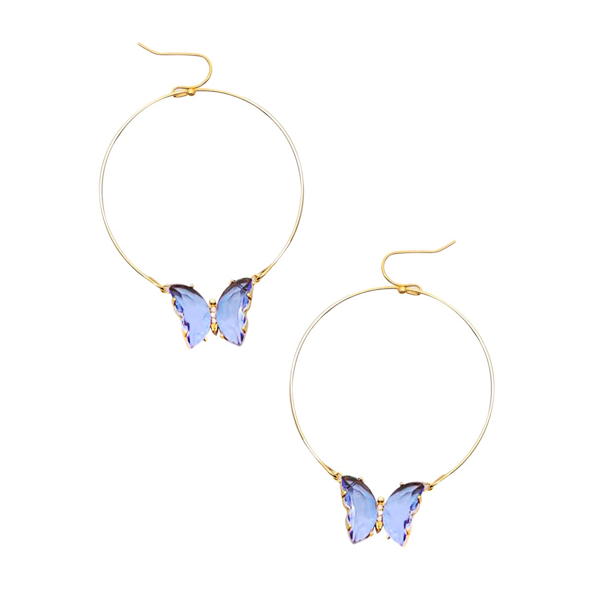 Kathaya Women's Dangling Hoop Earrings with Gemstone Butterfly Charms - Elegant Drop Dangle Earrings for Women & Girls - Perfect Jewelry Gift Set for Parties, Weddings & Everyday Wear