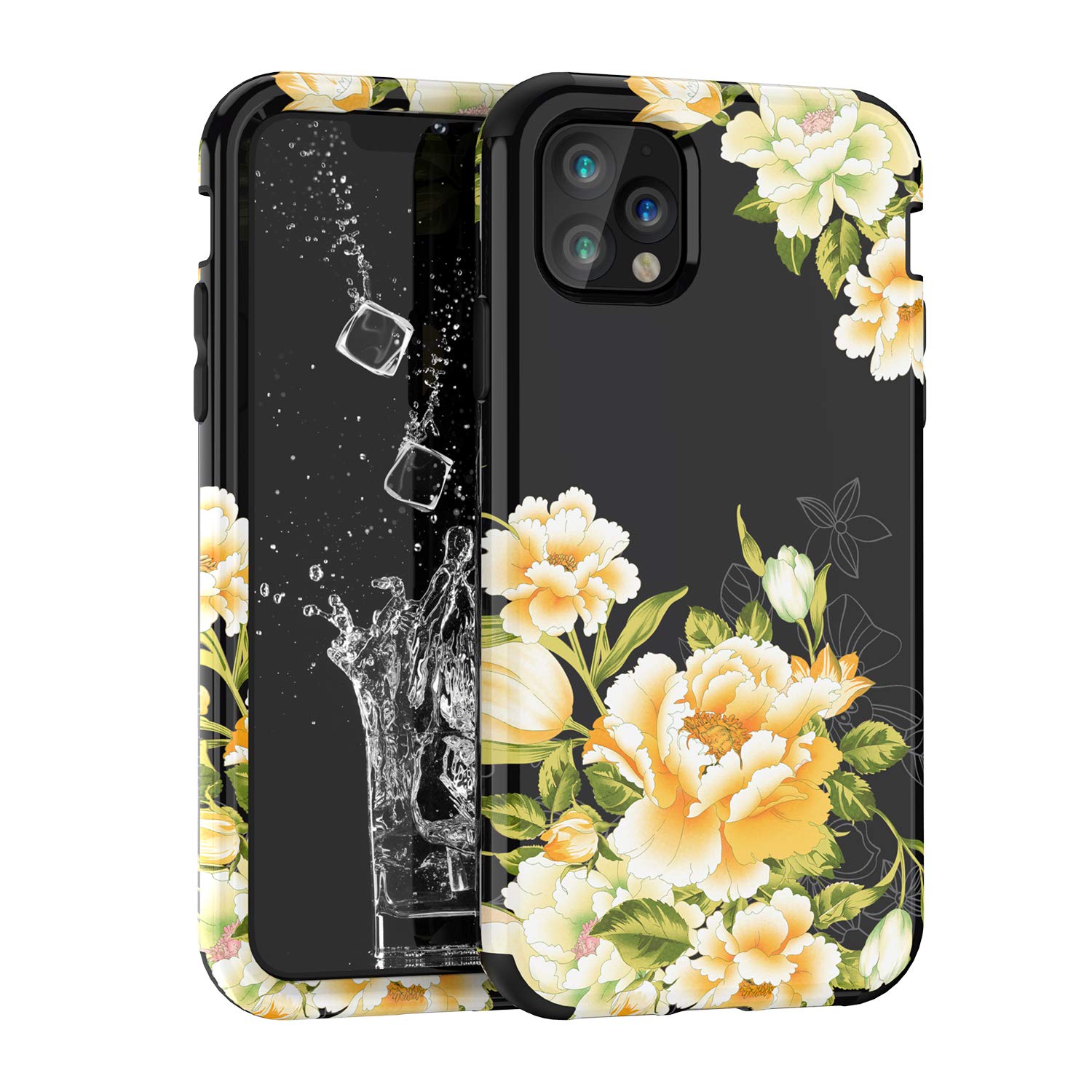 Shockproof iPhone 11 Pro Max Case with Peony Floral Design - 3-Layer Protective Cover (Black Peony) | Durable Hard Plastic Bumper & Soft Silicone for Apple iPhone 11 Pro Max | Perfect for Everyday Protection & Stylish Look