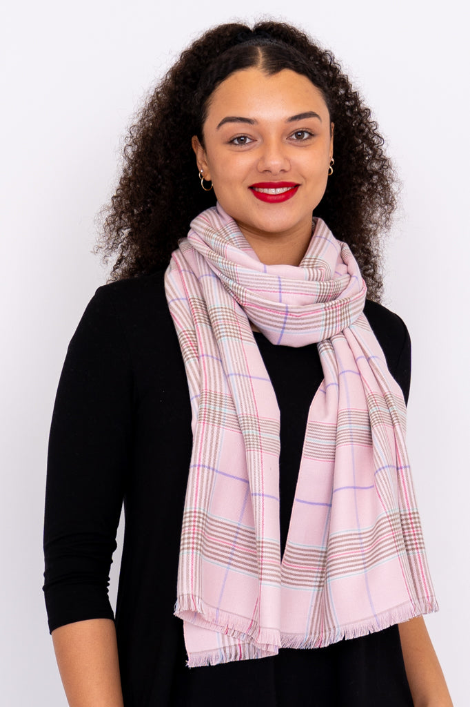 Warm Pink Tartan Plaid Scarf for Women - Soft Winter Fashion Accessory - Perfect for Cold Weather, Outdoors & Holiday Gifts