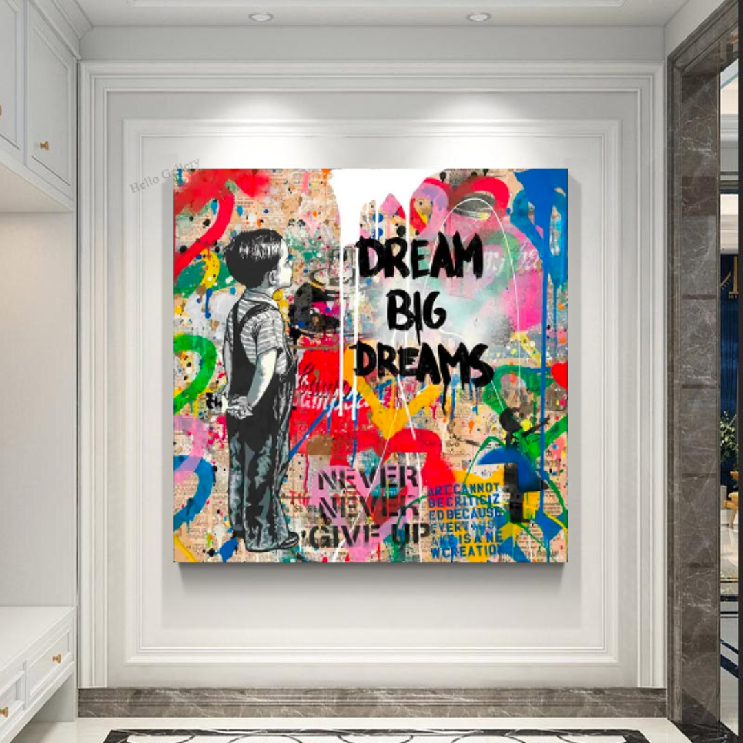 Banksy Dream Big Dreams Wall Art - Unique Canvas Print for Home & Office Decor | Inspirational Urban Street Art for Living Room, Bedroom & Workspace