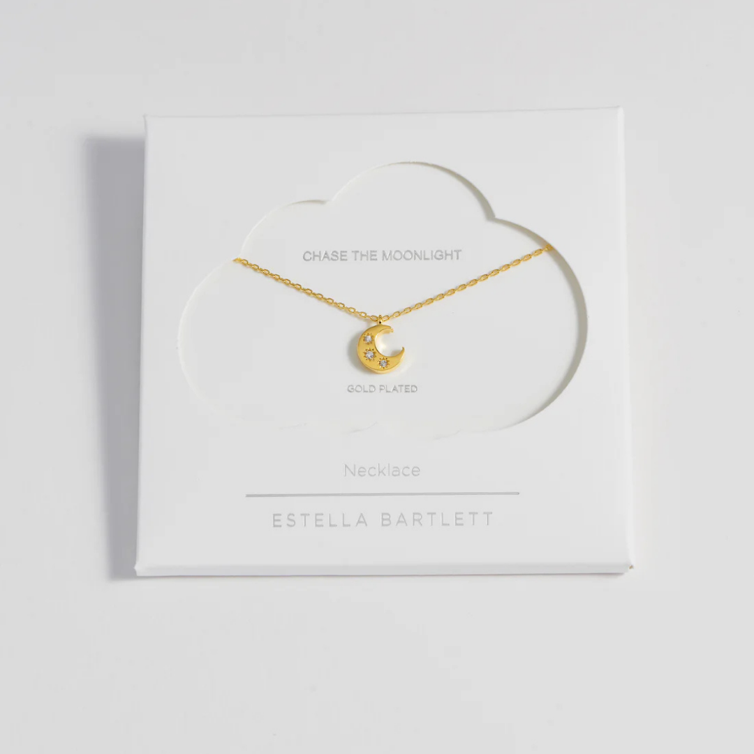 Estella Bartlett CZ Moon Pendant Necklace - 18K Gold Plated Elegant Jewelry for Women - Perfect for Date Night, Party & Gift Giving