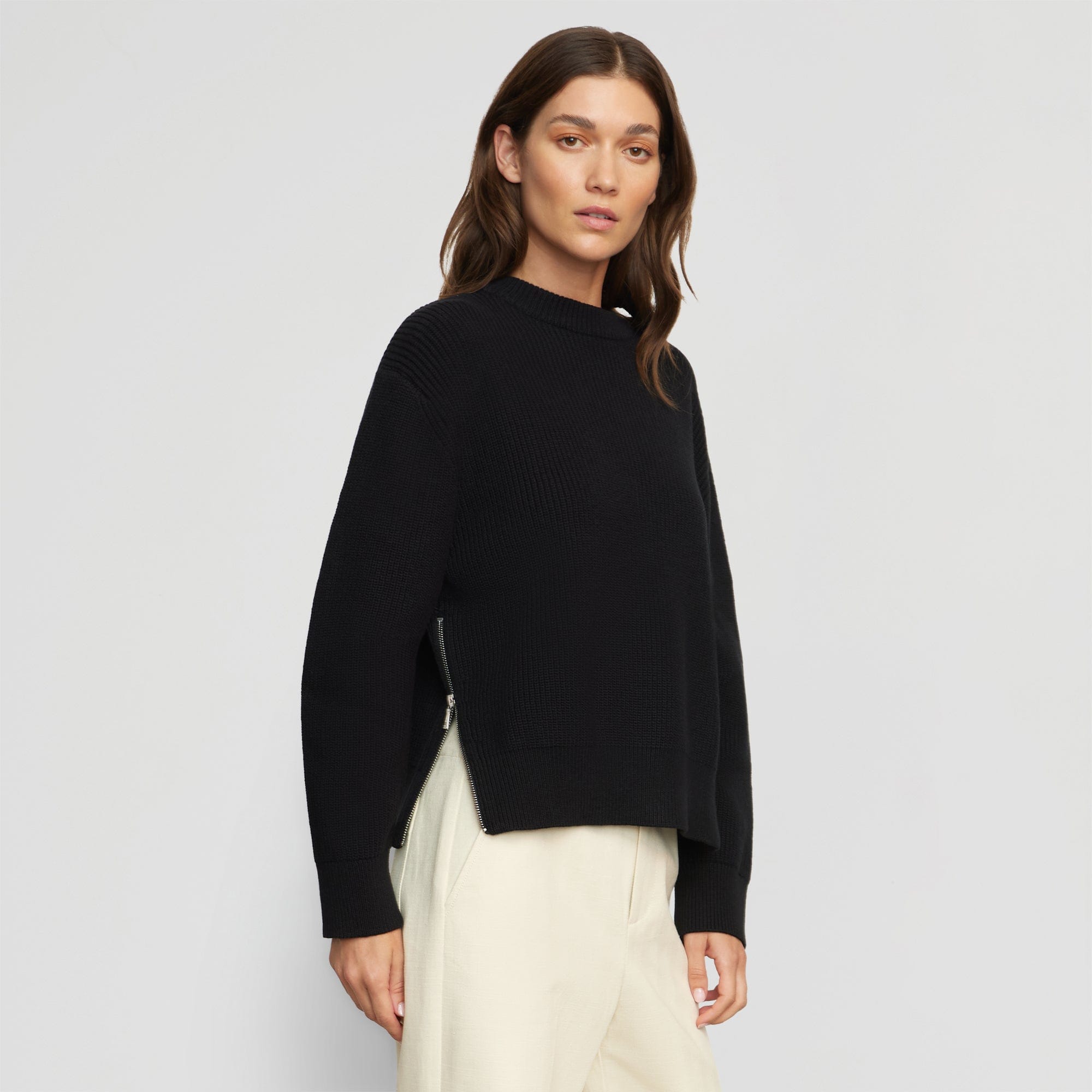 Organic Cotton Side Zip Sweater for Women - Soft & Comfortable Pullover with Stylish Zipper Detail - Perfect for Casual Outings, Layering in Fall & Winter