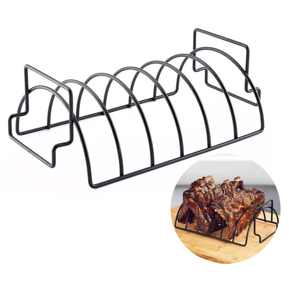 Stainless Steel BBQ Rib Roast Rack - Non-Stick Steak Holders & Grill Stand Set of 2 - Perfect for Outdoor Grilling, Backyard BBQs, and Kitchen Cooking Accessories
