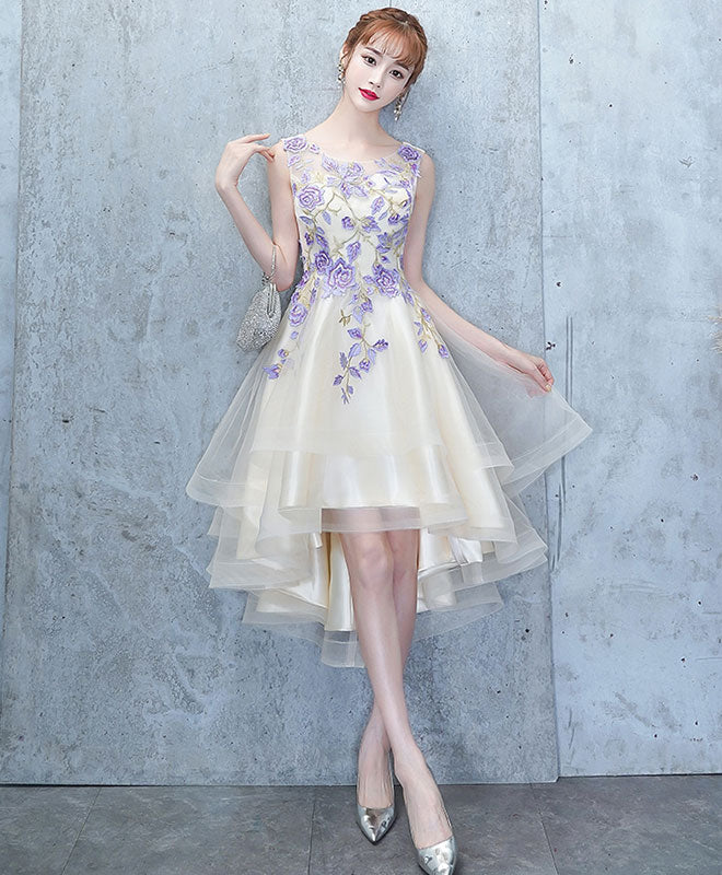 Elegant Light Champagne Tulle Lace Short Prom Dress | Homecoming Party Gown | Perfect for Prom Night, Homecoming Dance & Special Occasions