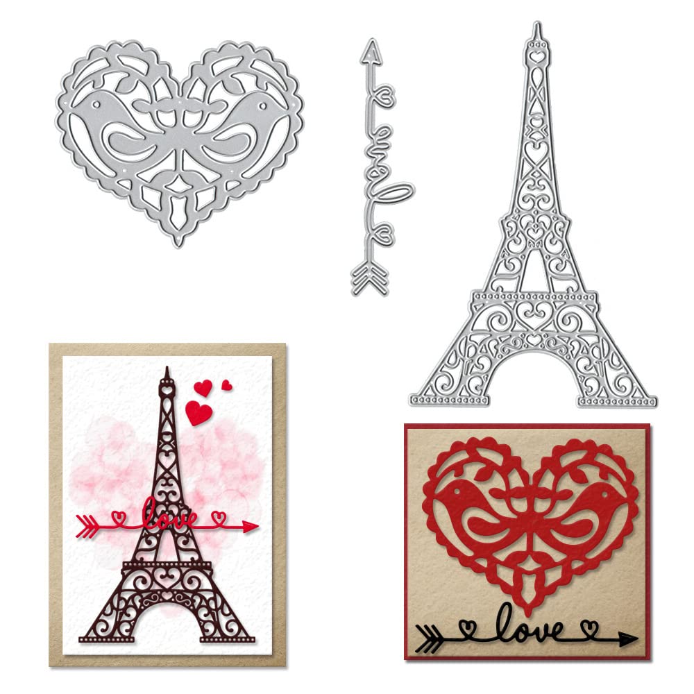 Valentine's Day Metal Cutting Dies Set - Heart & Eiffel Tower Die Cuts for Card Making, Scrapbooking, Photo Albums | DIY Embossing Stencil Template Tool for Romantic Greeting Cards & Craft Decorations | Perfect for Wedding Invitations, Love Notes & Memory Keepsakes