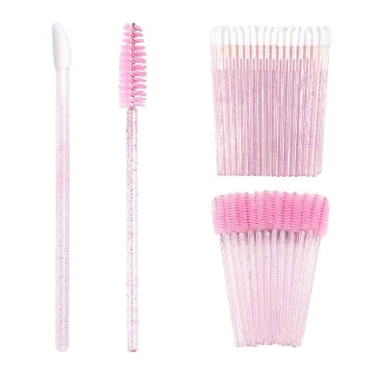 G2PLUS 100PCS Disposable Lip Wands & Mascara Brushes - Pink Glitter Crystal Lip Brush & Eyelash Applicators for Eyebrow & Lash Extension Makeup Kits | Perfect for Professional Salon, Home Makeup & Travel Beauty Essentials