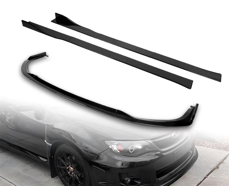 HYPERSPEED CS2-Style Front Bumper Spoiler Lip & Side Skirt Extension Kit for Subaru WRX STi 2011-2014 | ABS Plastic Rocker Panel Splitter & Diffuser | 9-Piece Car Body Kit (Painted Black, 86