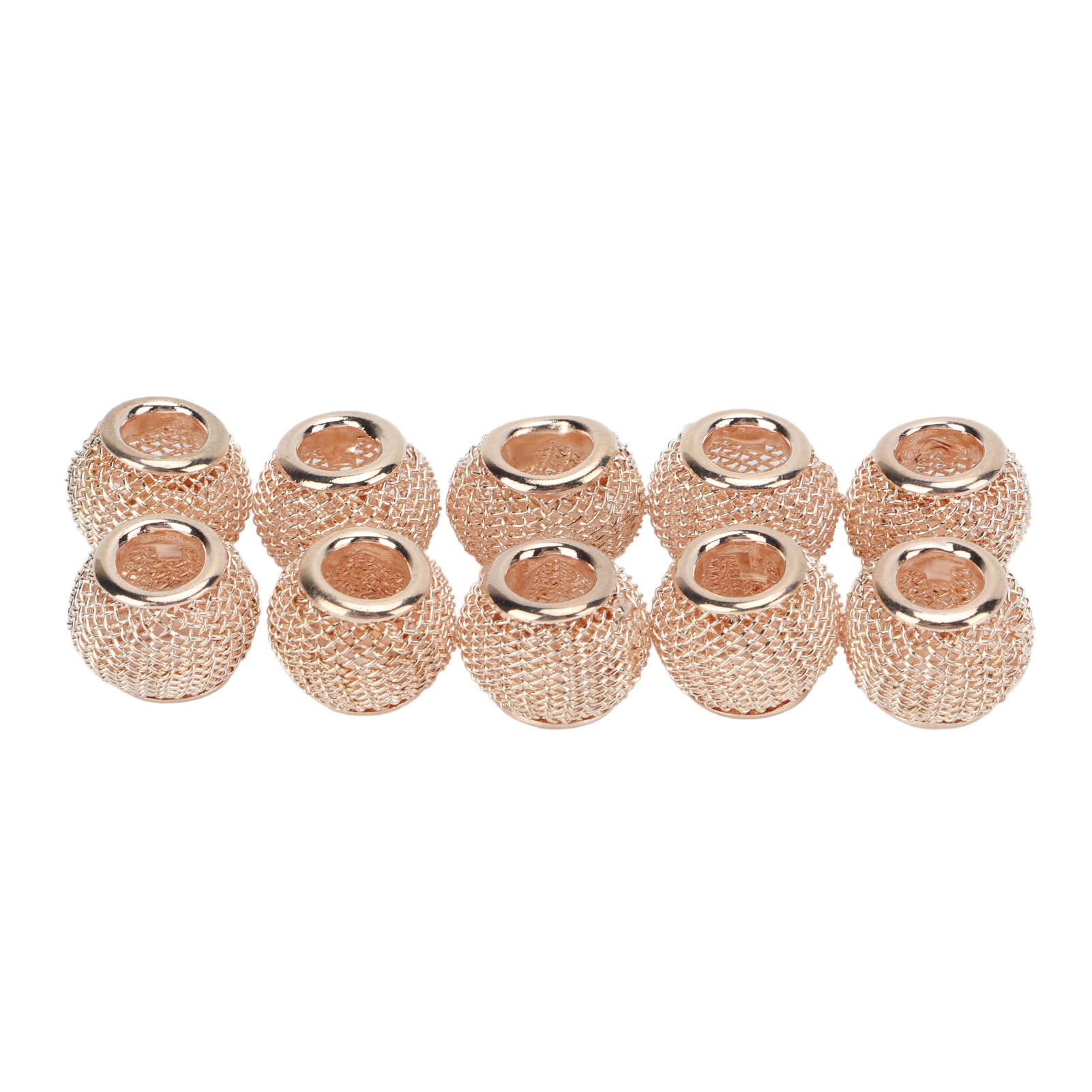 10 Pcs Rose Gold Hollow Ball Spacer Beads 10x12mm - Large Hole Round Metal Filigree Beads for Jewelry Making, DIY Crafts, Bracelets, Necklaces & Earrings - Perfect for Boho, Wedding & Fashion Jewelry Designs
