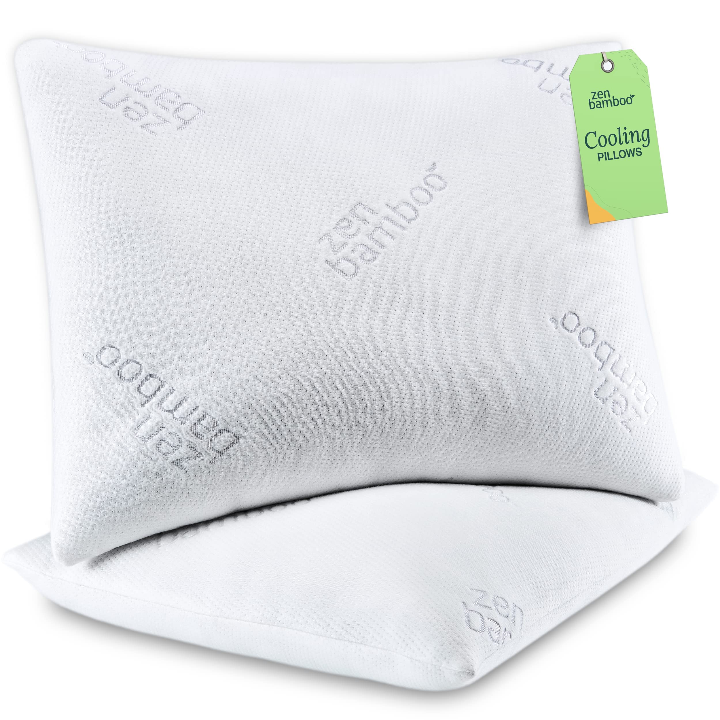 Zen Bamboo Cooling Pillows for Sleeping - King Size Bed Pillow Set of 2 - Breathable Bamboo Cover for Neck Pain Relief - Ideal for Side, Back & Stomach Sleepers - Perfect for Hot Sleepers & Summer Nights