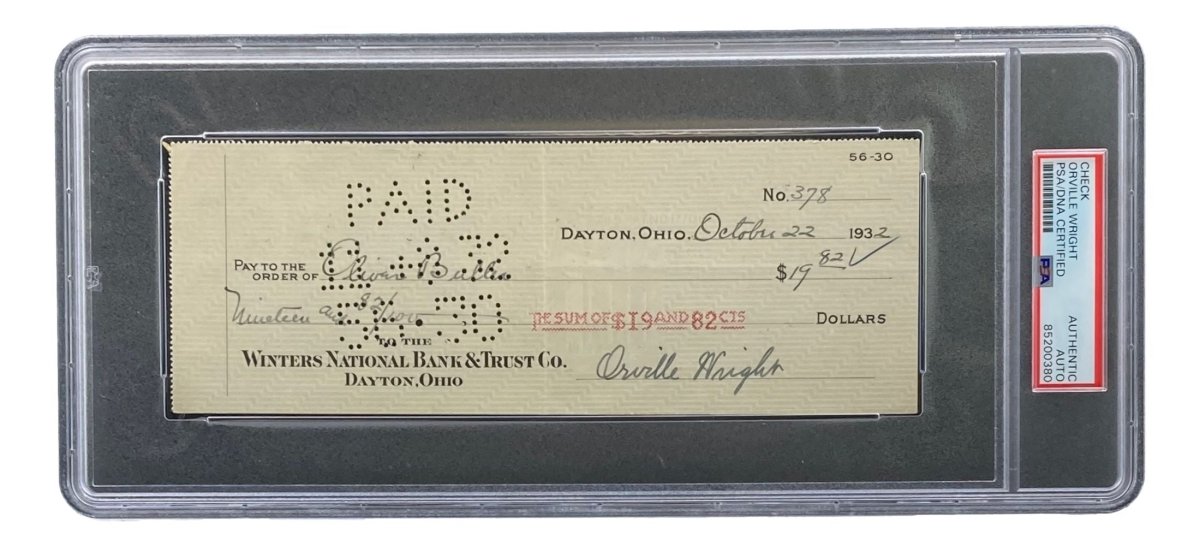 Authentic Orville Wright Signed Bank Check - PSA/DNA Certified 85200380 - Rare Aviation Memorabilia for Collectors & History Enthusiasts