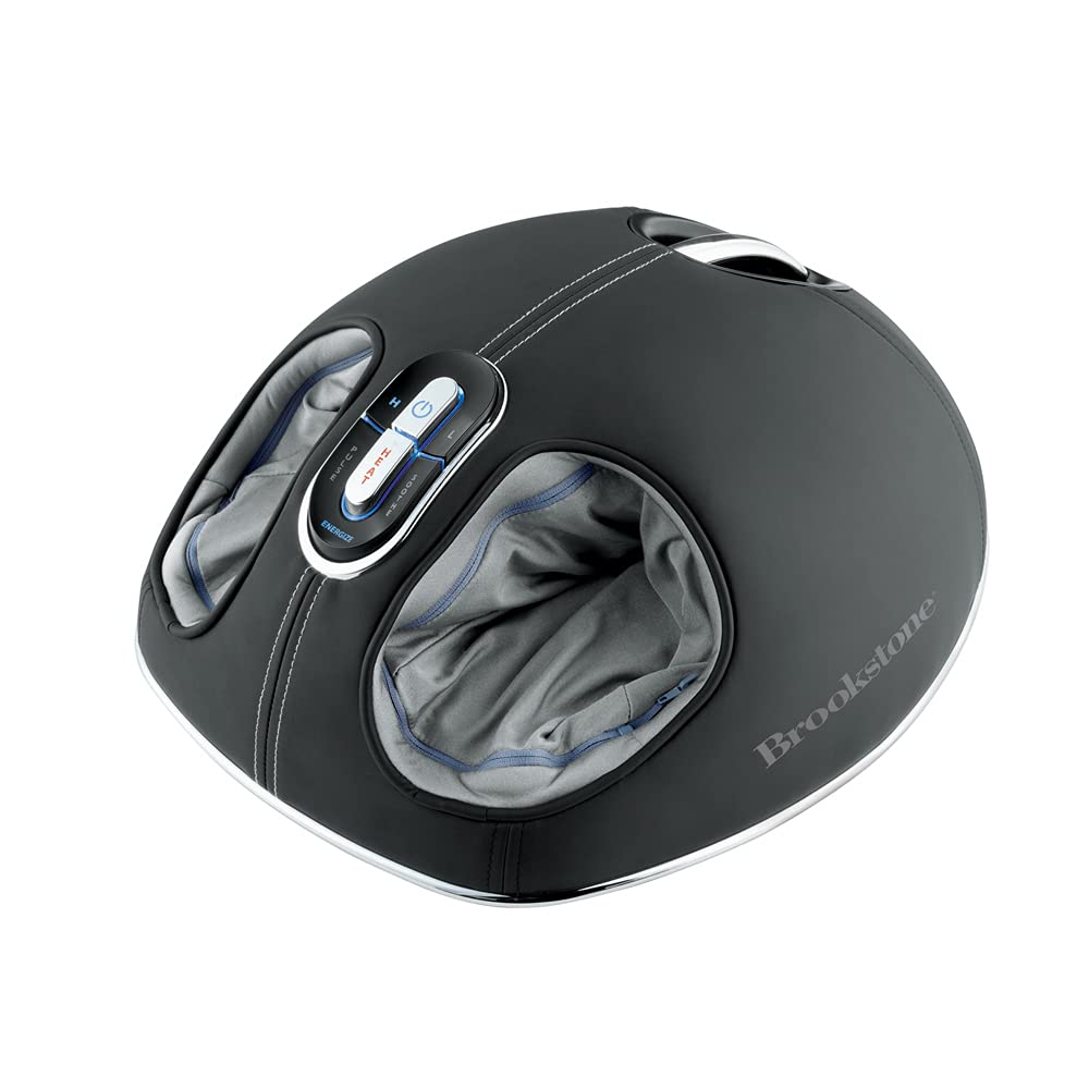 Brookstone Shiatsu Foot Massager with Heat - 3 Massage Programs, Air Compression & Deep Kneading for Pain Relief - Perfect for Home, Office & Relaxation (Grey)
