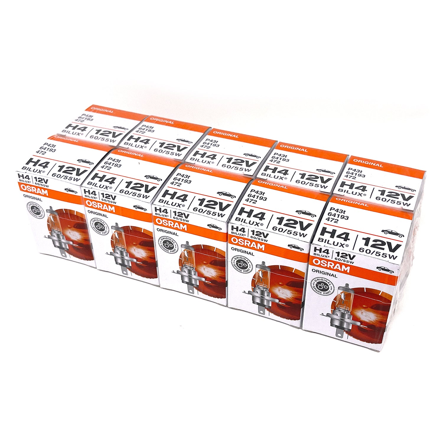Osram 64193 OEM BILUX Original Standard Halogen Bulbs (Pack of 10) - H4 HB2 Replacement for Car Headlights, Fog Lights & Off-Road Vehicles