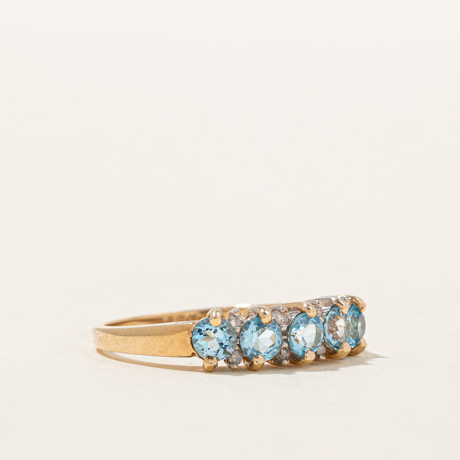 Five Stone Blue Topaz & Diamond Ring | 0.90ctw Gemstone & 0.04ctw Diamonds | Size 7.75 | Elegant Jewelry for Engagement, Anniversary & Special Occasions