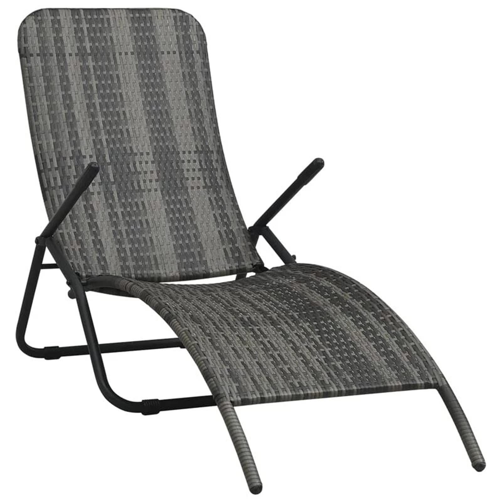 DFGADF Outdoor Lounge Chair - Folding Woven Resin Patio Chair with Adjustable Backrest, Gray Sunbathing Chair for Garden, Poolside & Beach Relaxation