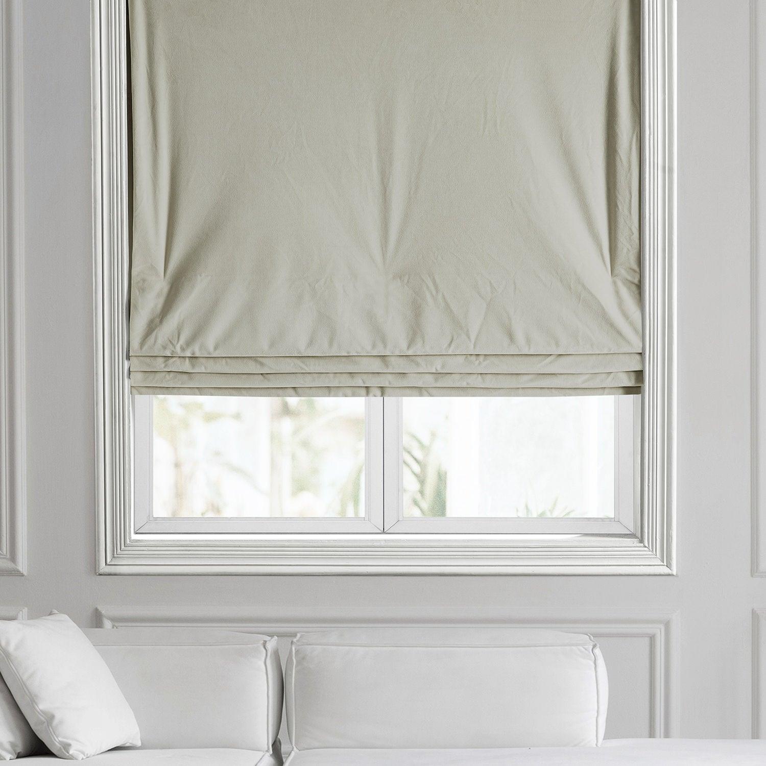 Premium Porcelain White Signature Velvet Roman Shade - Elegant Window Treatment for Living Room, Bedroom & Office | Blackout & Light Filtering Options