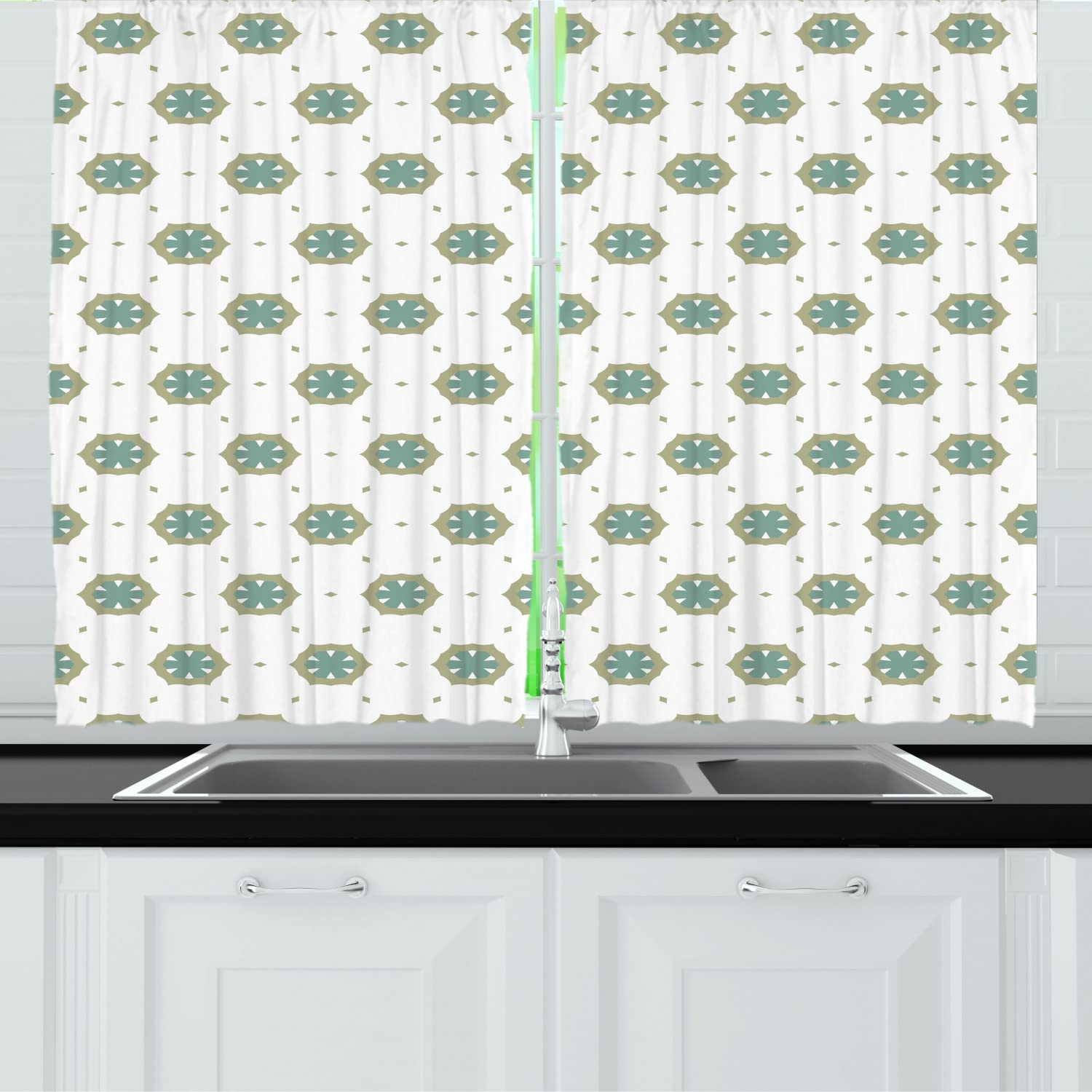 Ambesonne Modern Geometric Kitchen Curtains - Abstract Hexagon & Rhombus Design, 55