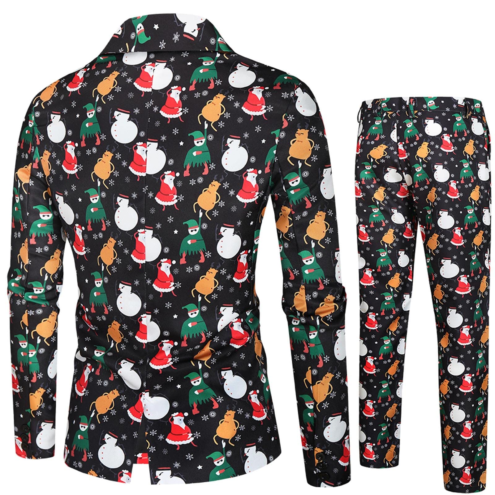 Men's Christmas Printed Tuxedo Suit Set - 2-Piece Vest & Pants, Soft Casual Winter Fashion for Holiday Parties & Office Wear