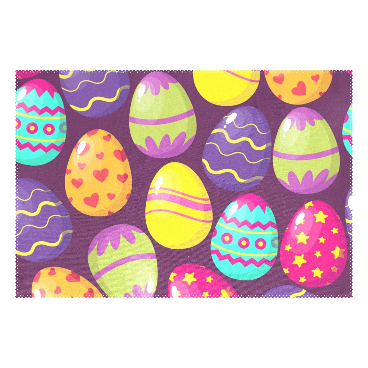 Happy Easter Spring Eggs Purple Table Mats Set of 4 - Waterproof Kitchen Dining Placemats for Easter Decorations, Spring Table Setting & Holiday Dining