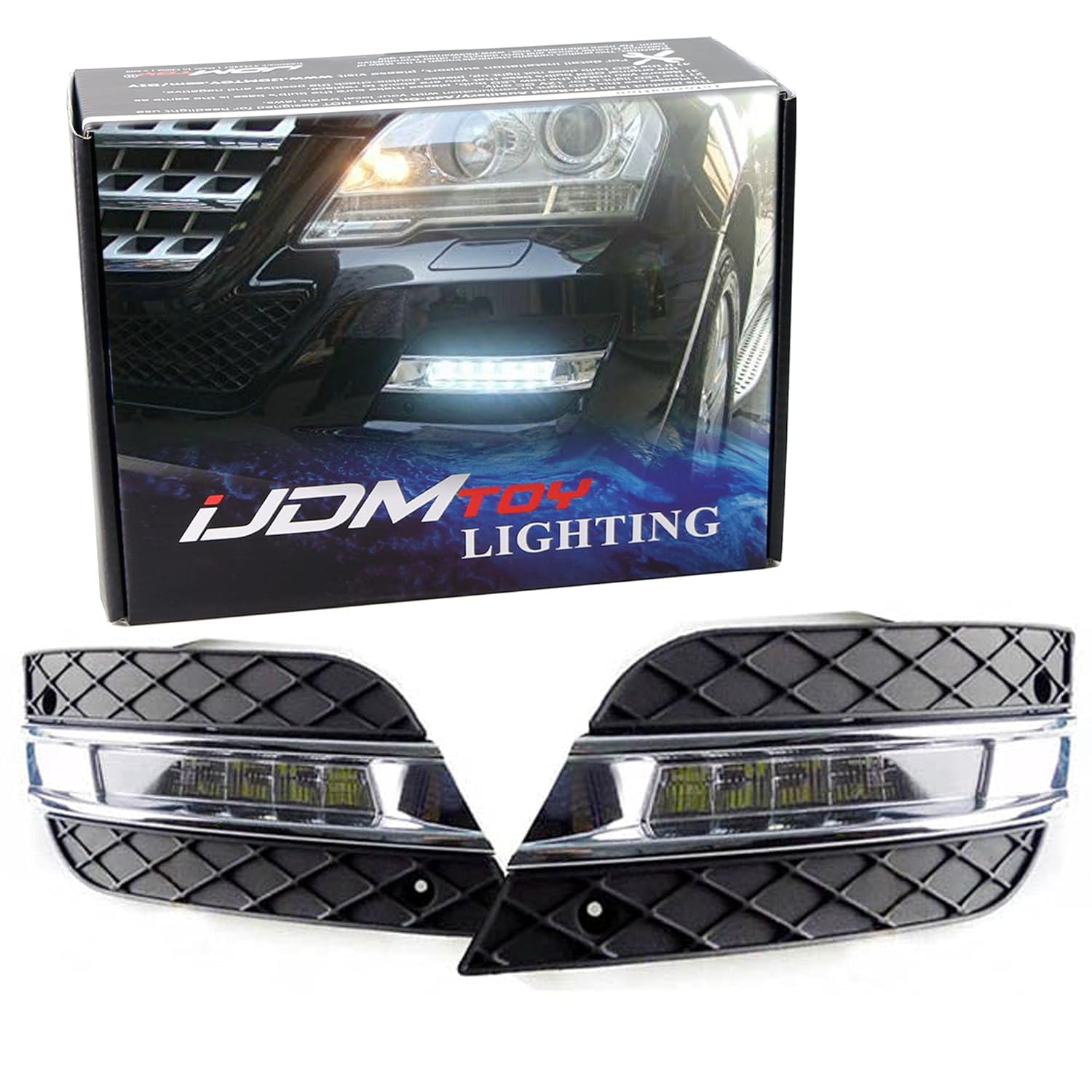 iJDMTOY Xenon White LED Daytime Running Lights for 2009-2011 Mercedes W164 ML-Class (ML350 ML450 ML550 ML63 AMG) - 6 High Power LEDs, OEM Fit DRL Assembly - Perfect for Enhanced Visibility & Safety in Daytime Driving