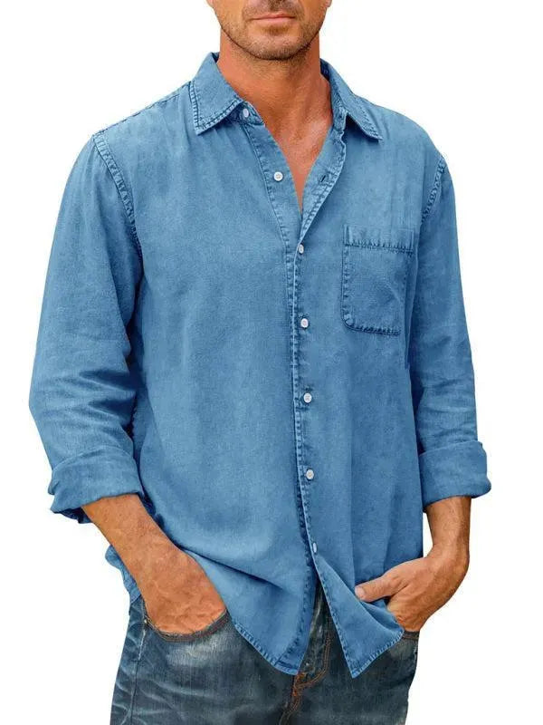 Men's Long Sleeve Denim Shirt - Casual Button Down Work Shirt for Men - Perfect for Outdoor Activities, Workwear & Everyday Style