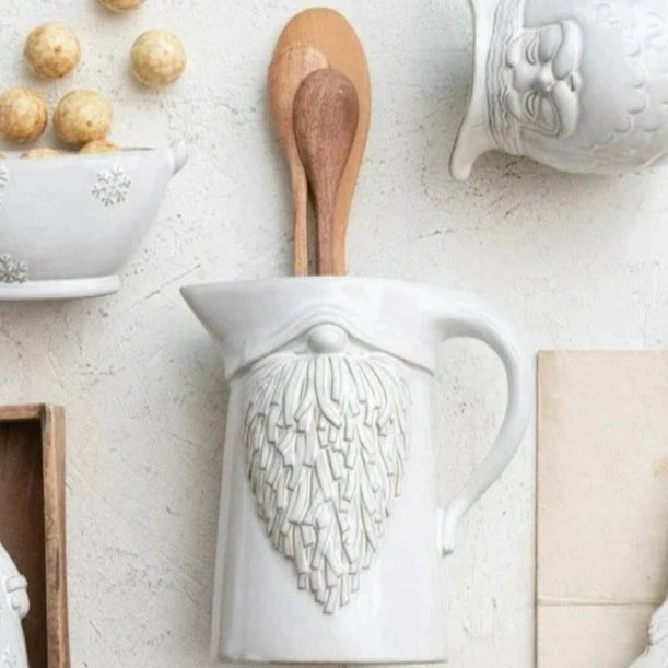 Handmade Embossed Stoneware Gnome Pitcher - Rustic Ceramic Water Pitcher for Home Decor, Kitchen & Garden - Perfect for Serving Beverages, Displaying as Farmhouse Decor, or Gift Giving