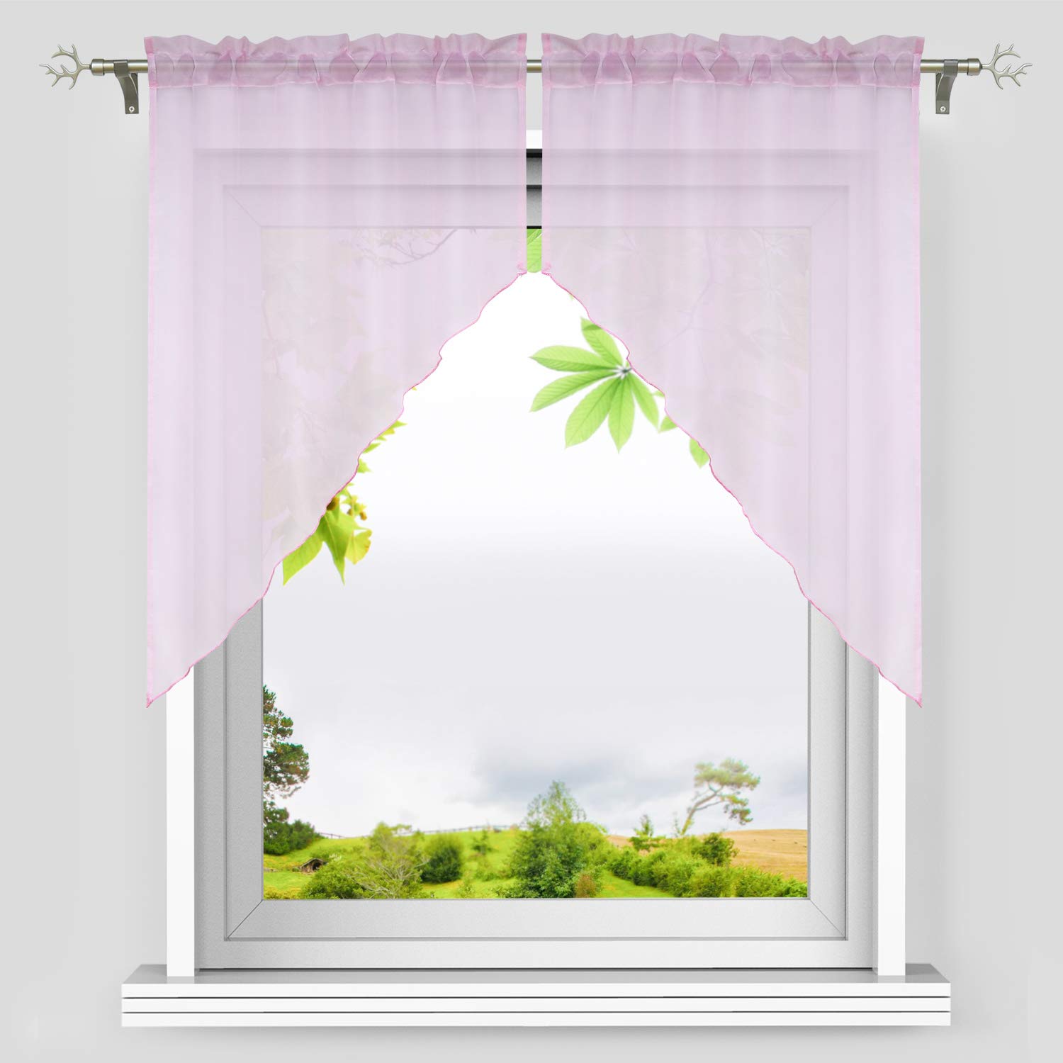 Sheer Voile Swag Curtains - 2 Pack Pink Window Valance with Rod Pocket, 47x49 Inch - Elegant Roman Shades for Kitchen, Living Room & Bedroom Decor