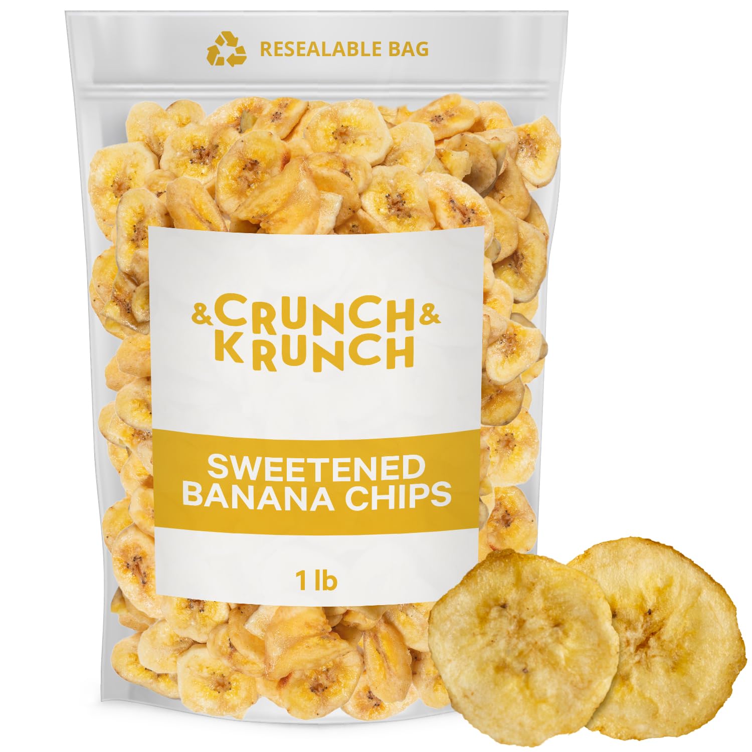 Sweetened Banana Chips - Healthy Snack Option - 1 Pound - Crunchy Natural Banana Slices - Perfect for On-the-Go, Office Snacks & Healthy Lifestyle - Gluten-Free Vegan Treat - Great for Hiking, Travel & Kids Lunch Boxes