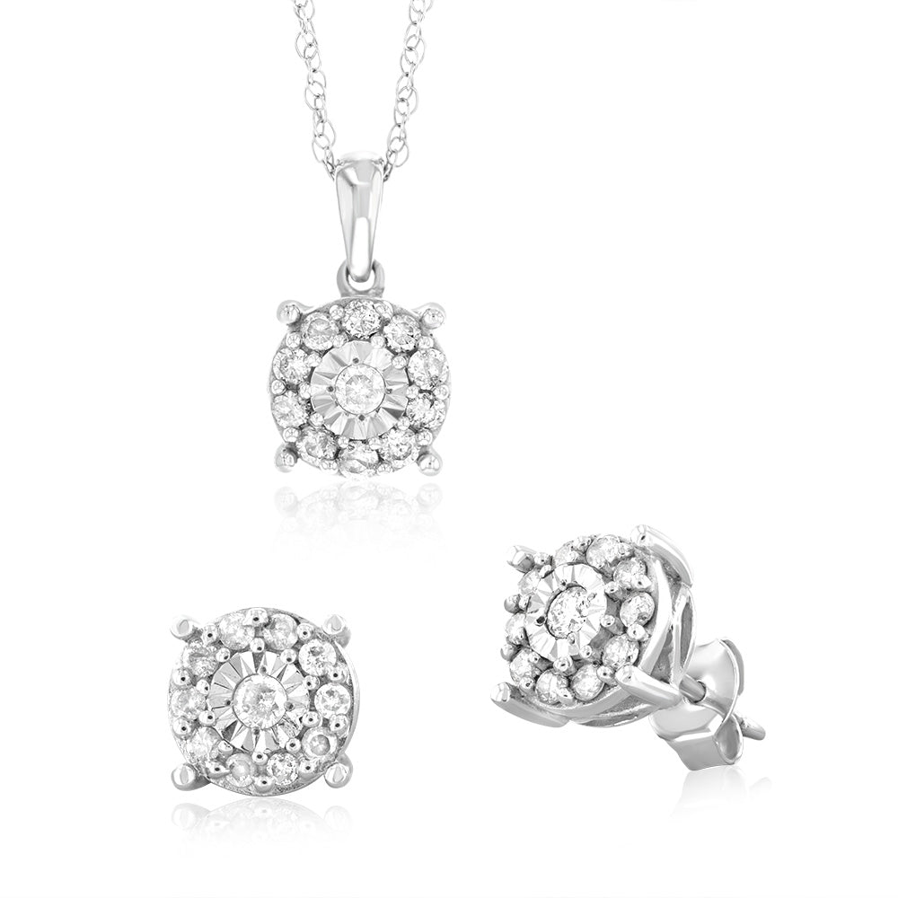 1 Carat Diamond Solitaire Earrings & Pendant Set in 925 Sterling Silver - Elegant Jewelry Gift for Women, Perfect for Weddings, Anniversaries & Special Occasions