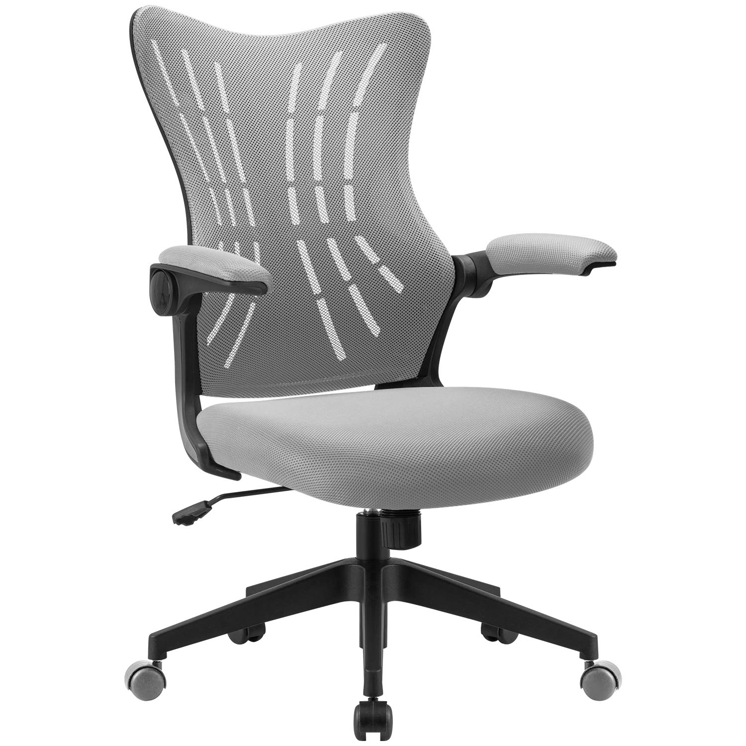 Ergonomic Mesh Office Chair with Flip-Up Arms & Lumbar Support - Gray Swivel Task Chair for Home Office, Gaming & Computer Workstation