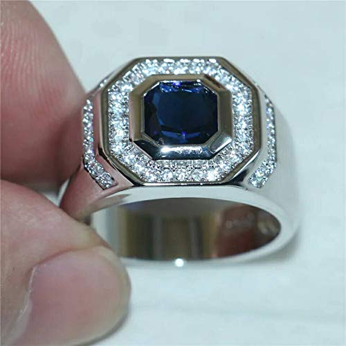 Tanakorn Men's Luxury Silver Blue 5A Zircon Stone Ring - Wedding Band, Engagement Ring for Men, Size 10 - Perfect for Proposals, Anniversaries & Special Occasions