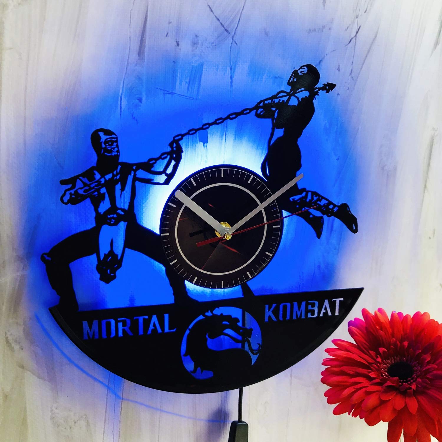 Mortal Kombat LED Backlit Wall Clock - Blue Vinyl Wall Decor with Night Light for Living Room, Bedroom & Game Room | Silent Non-Ticking, Battery Operated Timepiece for Home & Office Decor