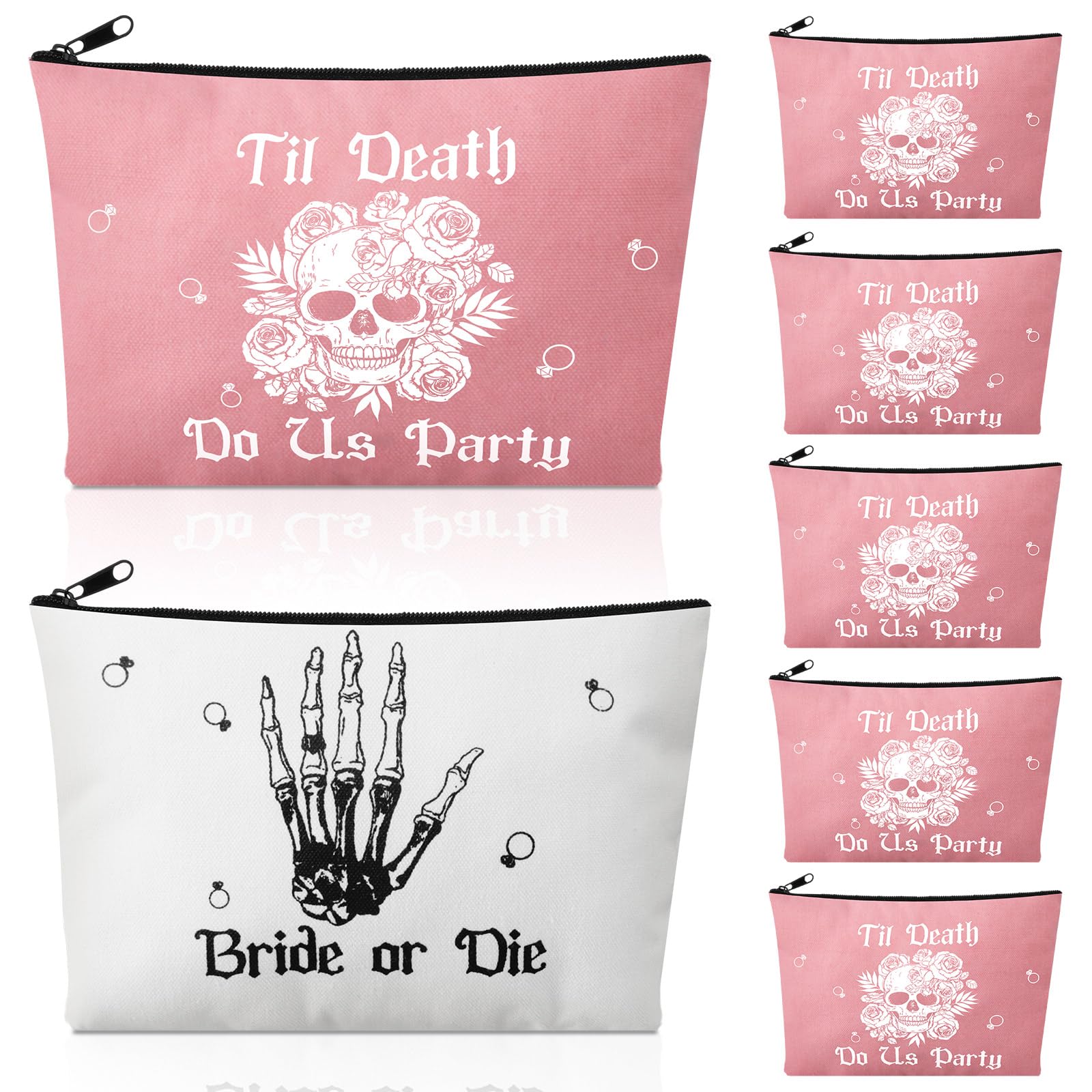 Silkfly 7-Piece Gothic Bride or Die Bachelorette Party Makeup Bag Set - Halloween Cosmetic Bags for Bridal Shower & Wedding Accessories - Perfect for Bachelorette Parties, Gothic Weddings & Halloween Events
